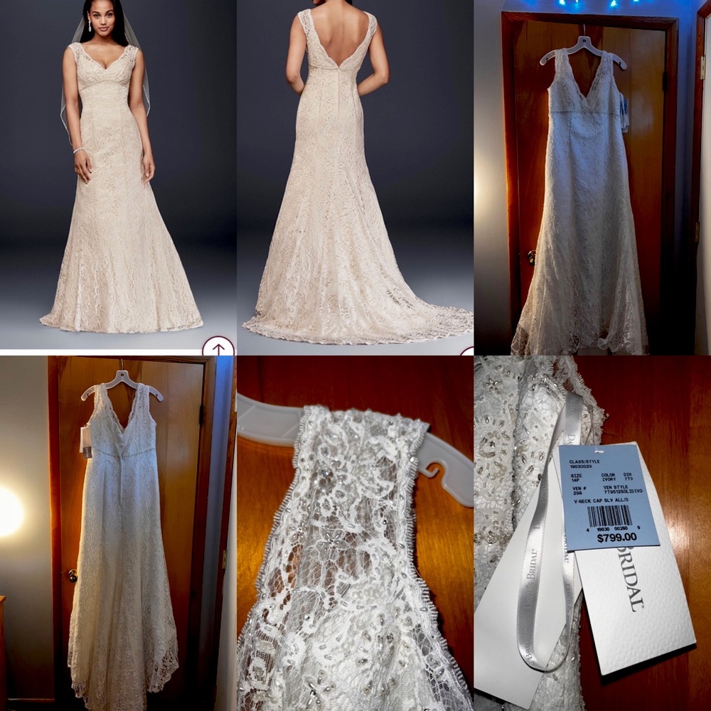 David’s Bridal Ivory Lace Wedding Dress Size 14 Petite